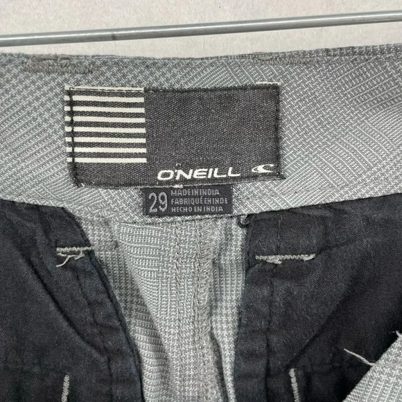 O'Neill Chino Shorts Mens Sz 29 Gray Plaid Slash Pockets Zip Houndstooth Midrise - Picture 6 of 11